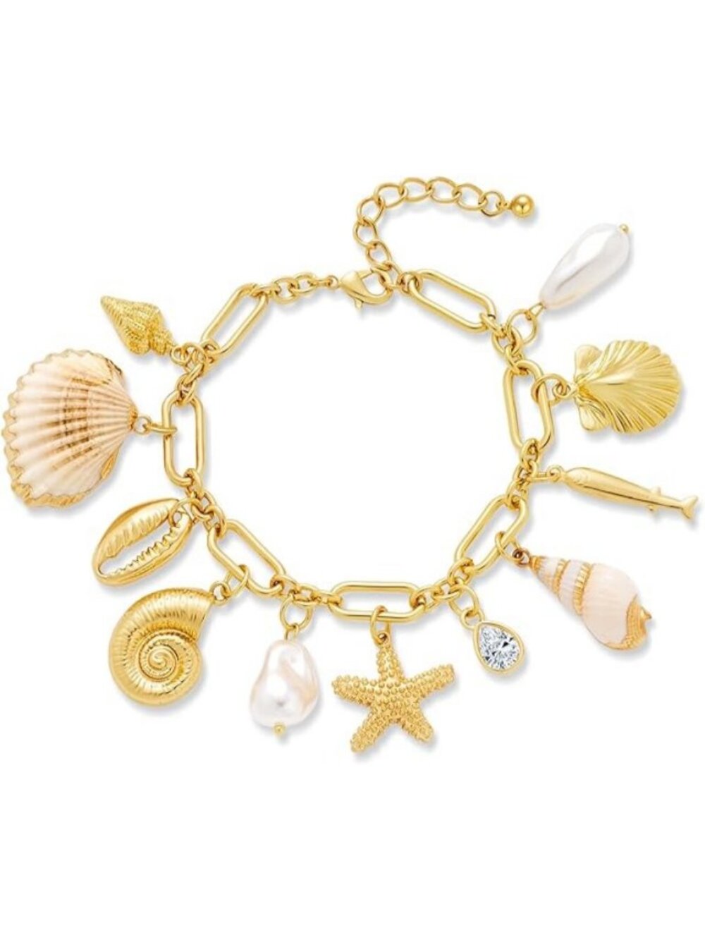 Starfish Charms Gold Shell Charm Bracelet for Women Chunky Gold Bracelet